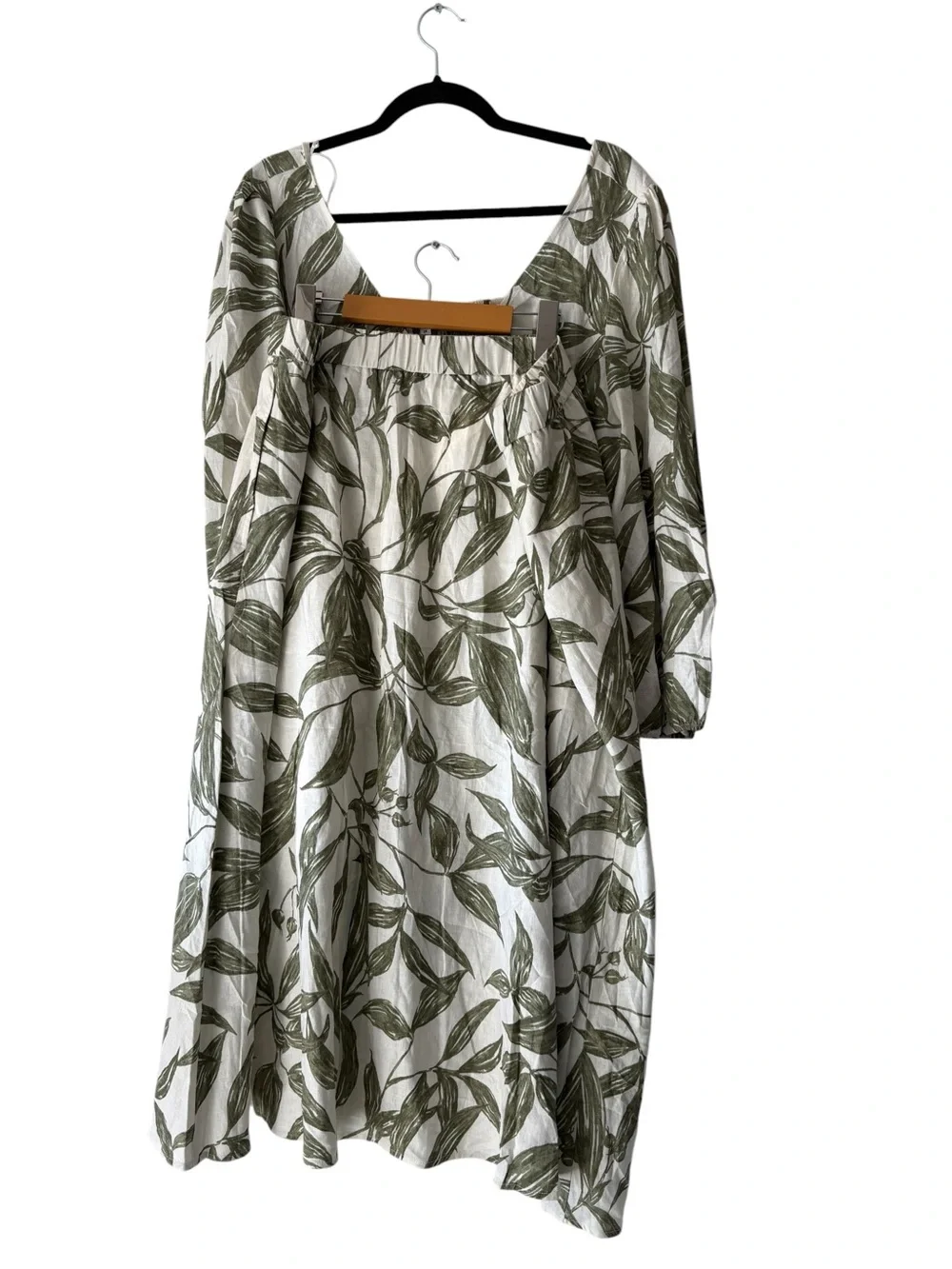 Reitmans Linen-Blend Midi Skirt Set Green Leaf Pattern High Side Slit Size XXL - Picture 4 of 16
